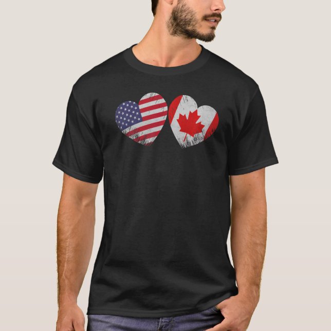 Camiseta Corazón Bandera Americana Canadiense Familia Patri (Anverso)
