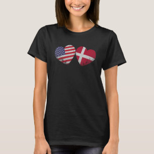 Camiseta Corazón Bandera Americana Danesa Familia Patriótic