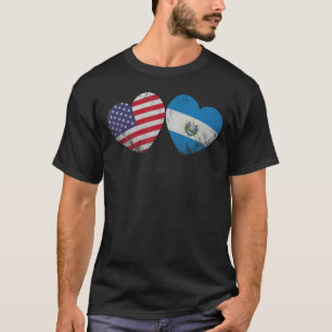Camiseta Corazón Bandera Americana Salvadoreña Familia Patr