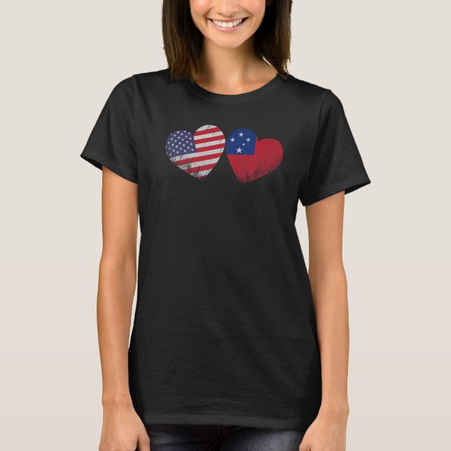 Camiseta Corazón Bandera americana Samoan Familia Patriótic (Anverso)