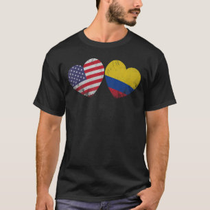 Camiseta Corazón Bandera colombiana norteamericana familia 