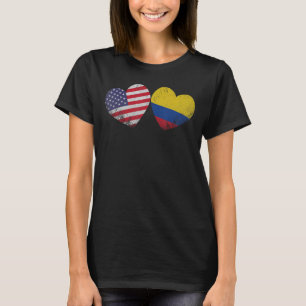 Camiseta Corazón Bandera colombiana norteamericana familia 