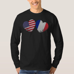 Camiseta Corazón Bandera Francesa Americana Familia Patriót