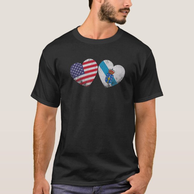 Camiseta Corazón Bandera gallega Americana Familia Patrióti (Anverso)
