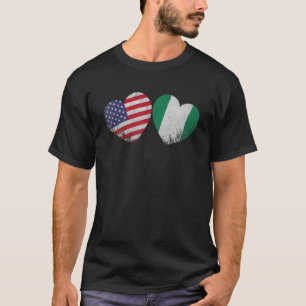 Camiseta Corazón Bandera Nigeriana Americana Familia Patrió