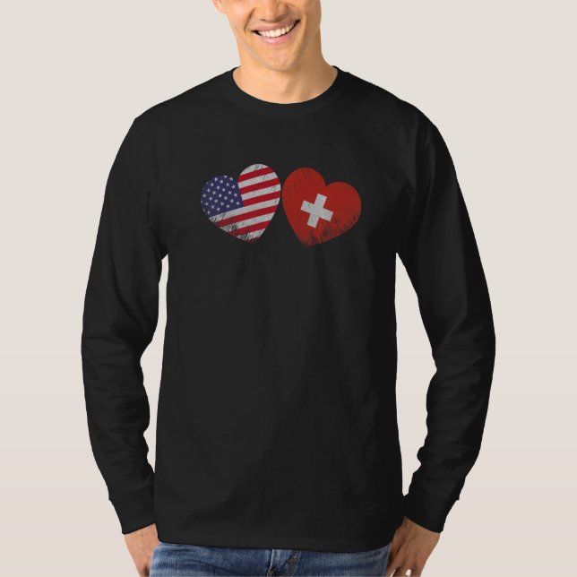 Camiseta Corazón Bandera Suiza Estadounidense Patriotismo F (Anverso)