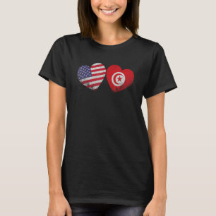 Camiseta Corazón Bandera Tunecina Americana Familia Patriót