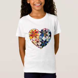 Camiseta Corazón colorido del edredón de remiendo