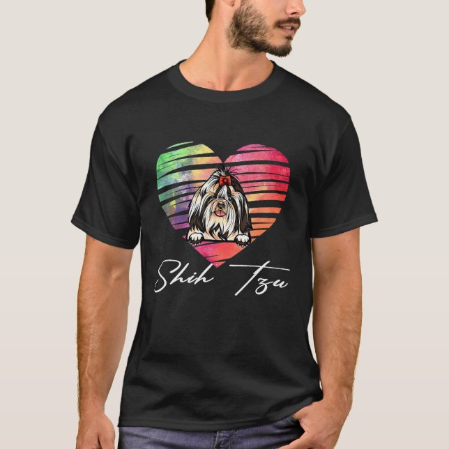 Camiseta Corazón colorido Shih Tzu Perro (Anverso)
