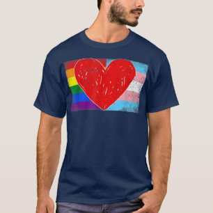 Camiseta Corazón con arco iris y bandera transgénero Orgull