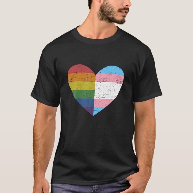 Camiseta Corazón Con Arcoiris Y Bandera Transgénero Para Or (Anverso)