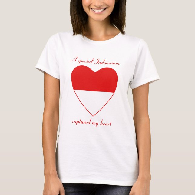 Camiseta Corazón con Bandera de Indonesia (Anverso)