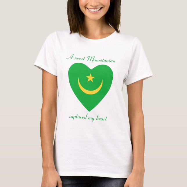 Camiseta Corazón con Bandera de Mauritania (Anverso)