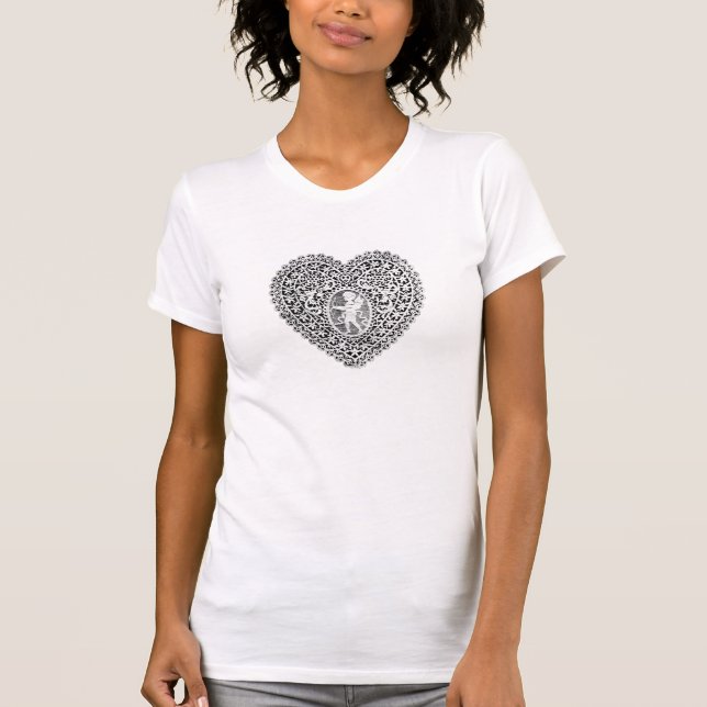 Camiseta CORAZÓN CUPID LACE, negro y blanco (Anverso)