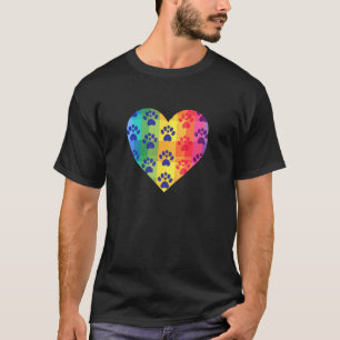 Camiseta Corazón de Amante de Gatos Forma Colorida Huellas
