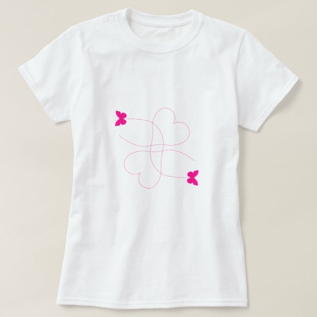 Camiseta Corazón de amor - Mariposas rosas (Diseño del anverso)