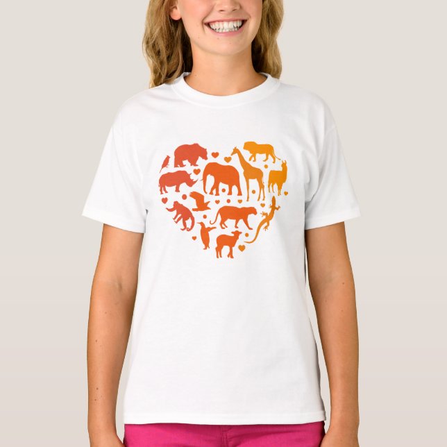 Camiseta Corazón de animales, regalo para los amantes de lo (Anverso)