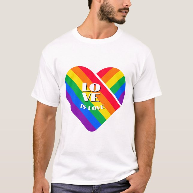 Camiseta Corazón de Arcoíris de Orgullo Botón (Anverso)