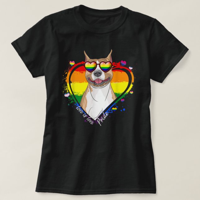 Camiseta Corazón de arcoiris de Pitbull orgullo gay orgullo (Diseño del anverso)