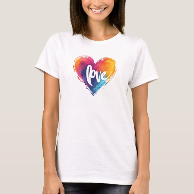 Camiseta Corazón de arcoíris eslogan de amor (Anverso)
