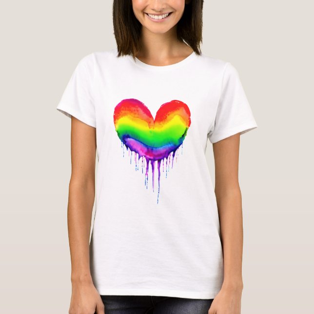Camiseta Corazón de Arcoíris Pintura que Gotea (Anverso)