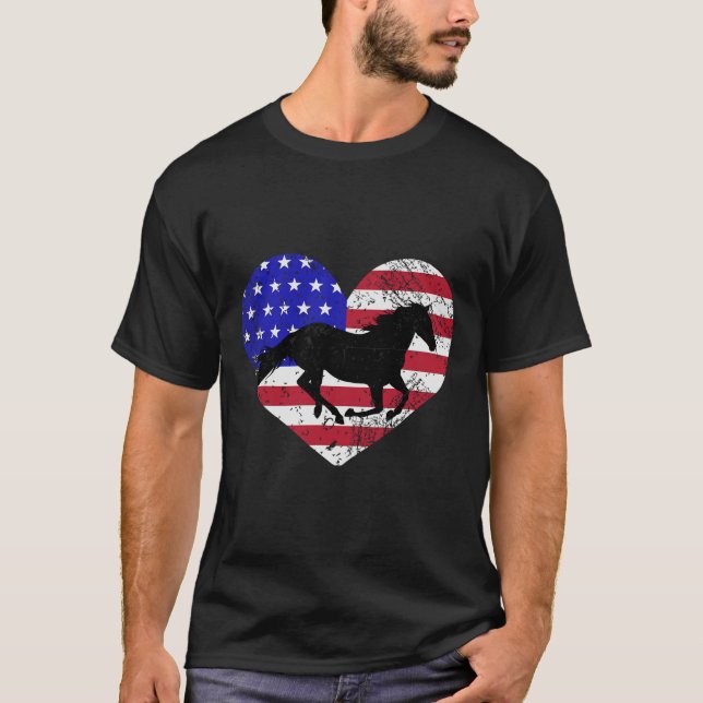 Camiseta Corazón De Bandera Americana De Caballo Retro 4 De (Anverso)