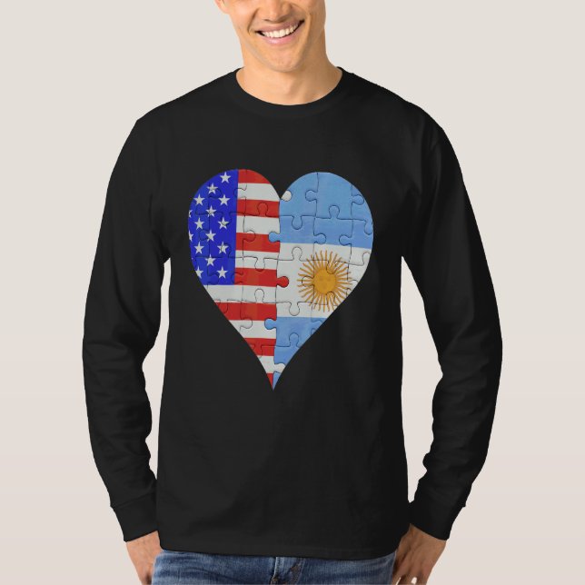 Camiseta Corazón de bandera argentina estadounidense (Anverso)