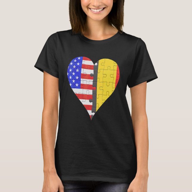 Camiseta Corazón de bandera belga estadounidense (Anverso)