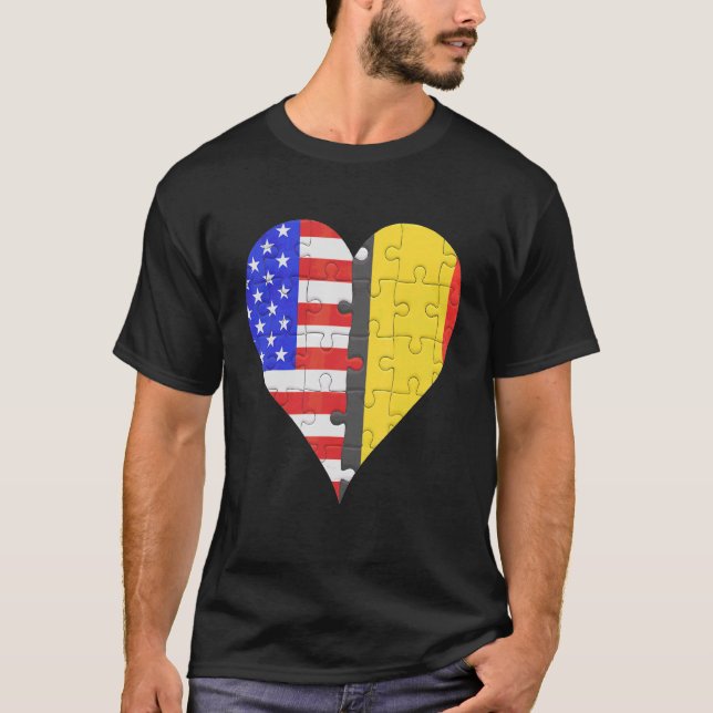 Camiseta Corazón de bandera belga estadounidense (Anverso)