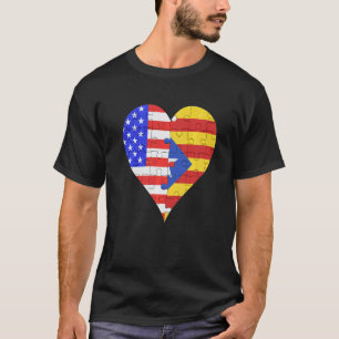 Camiseta Corazón de bandera catalana estadounidense