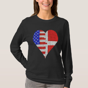 Camiseta Corazón de bandera danesa estadounidense
