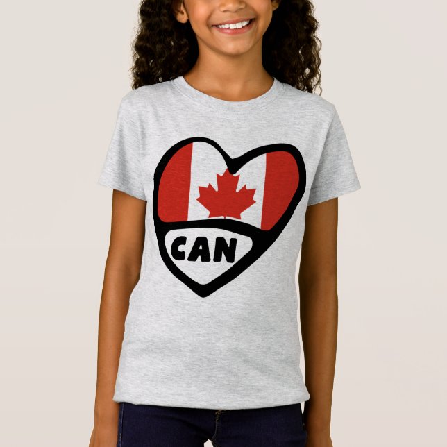 Camiseta Corazón de bandera de código de país de Canadá, CA (Anverso)