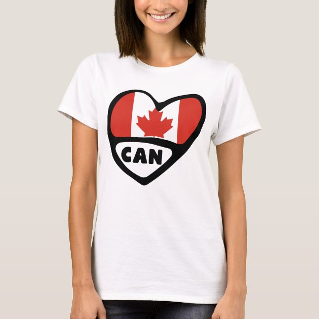 Camiseta Corazón de bandera de código de país de Canadá, CA (Anverso)