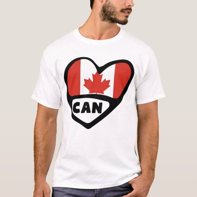 Camiseta Corazón de bandera de código de país de Canadá, CA (Anverso)