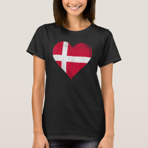 Camiseta Corazón De Bandera De Dinamarca Vintage Para Danés