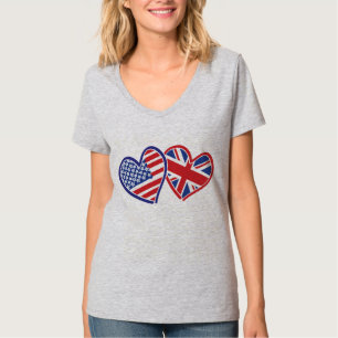 Camiseta Corazón de bandera de Estados Unidos y Reino Unido