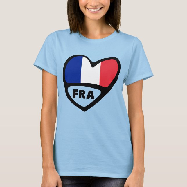 Camiseta Corazón de bandera del código de país de Francia,  (Anverso)