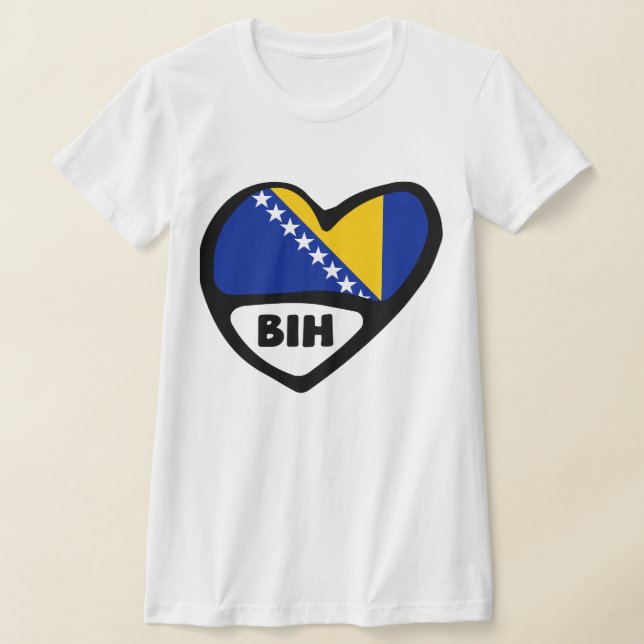 Camiseta Corazón de bandera del código del país de Bosnia y (Distribución)