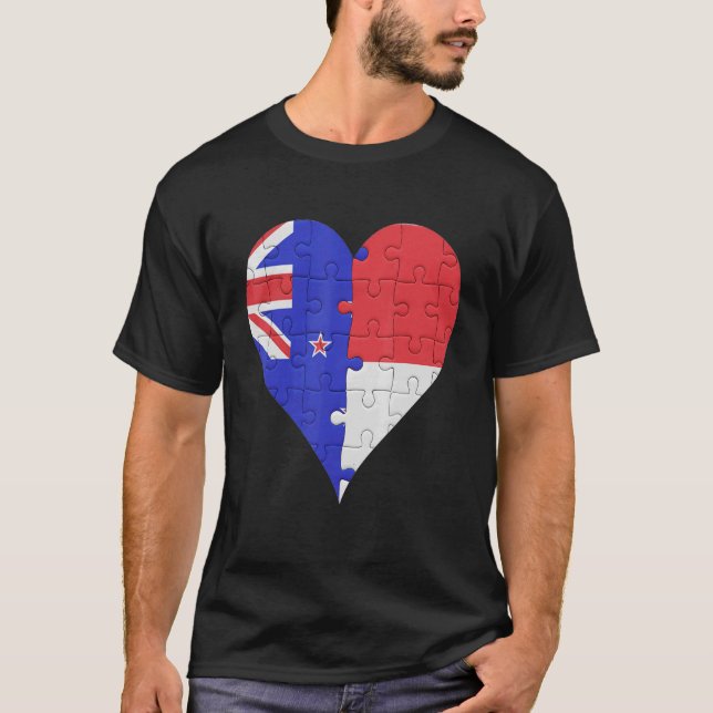 Camiseta Corazón de bandera indonesia de Nueva Zelanda (Anverso)