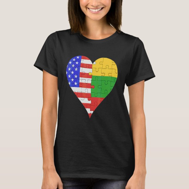 Camiseta Corazón de bandera lituana estadounidense (Anverso)