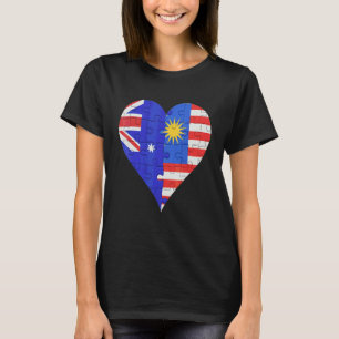 Camiseta Corazón de bandera malaya australiana
