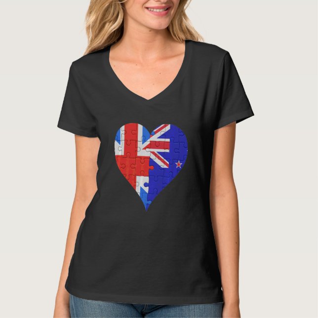 Camiseta Corazón de bandera neozelandesa británica (Anverso)