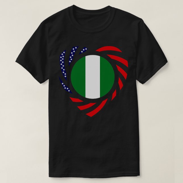 Camiseta Corazón de bandera patriota multinacional nigerian (Diseño del anverso)