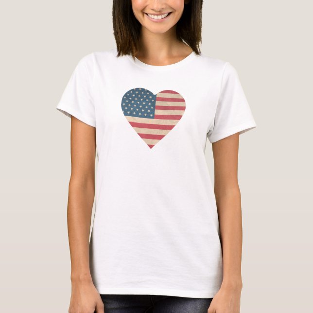 Camiseta Corazón de bandera patriótica el 4 de julio (Anverso)