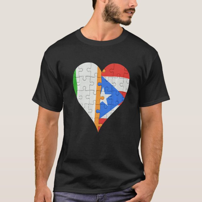Camiseta Corazón de bandera portorriqueña irlandesa (Anverso)