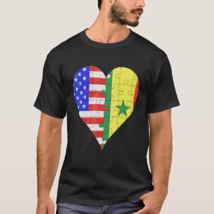 Camiseta Corazón de bandera senegalesa estadounidense