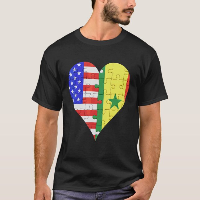 Camiseta Corazón de bandera senegalesa estadounidense (Anverso)