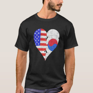 Camiseta Corazón de bandera surcoreana estadounidense