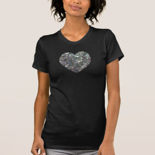 Camiseta Corazón de brillo de mosaico plateado brillante