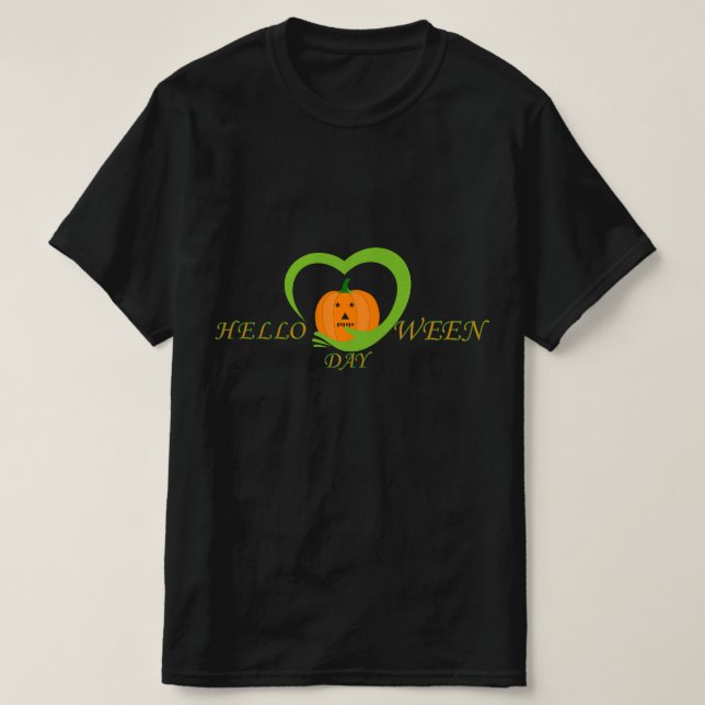 Camiseta Corazón de Calabaza Lindo Día de Hola Ween (Diseño del anverso)